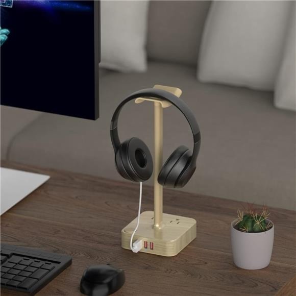 Headphone Stand with 3 USB Charger Desk Gaming Headset Holder Hanger Rack Gaming - Picture 3 of 7